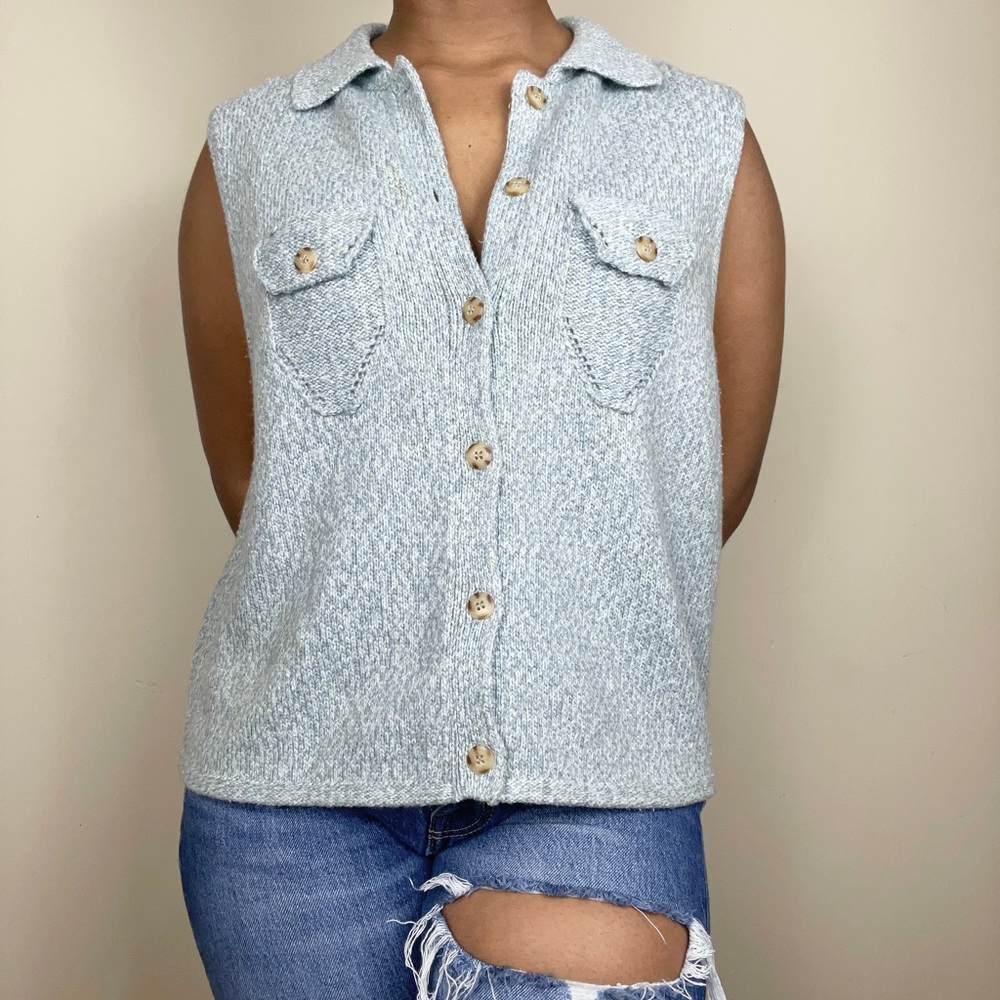 NOT FOR SALE Vintage light blue button-up knit sweater vest‎ with a collar
